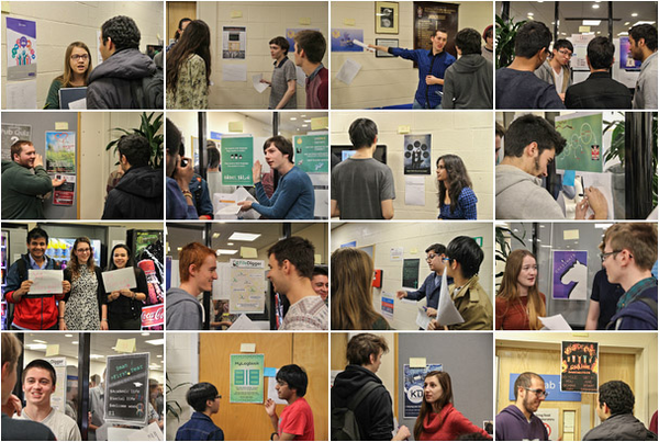 Montage of 16 photos of the poster session