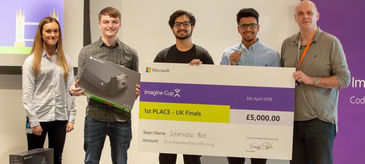 Imagine cup winners with giant cheque